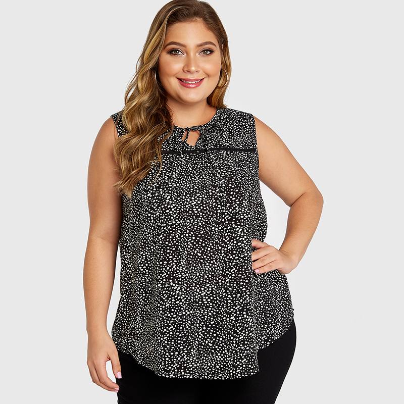 Plus Size Sleeveless Polka Dot Hem Blouse