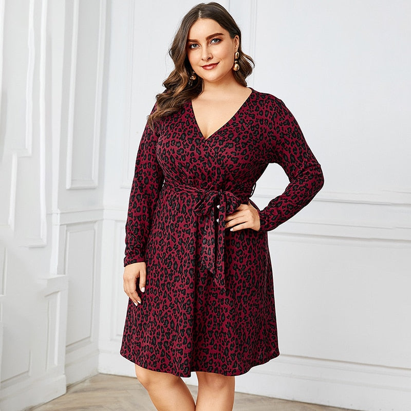 Burgundy Leopard Print Wrap Dress