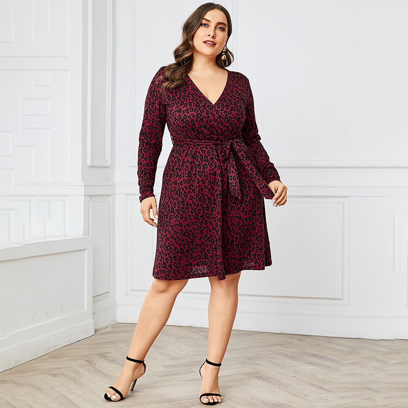 Burgundy Leopard Print Wrap Dress