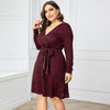 Plus Size Burgundy Leopard Print Wrap Dress