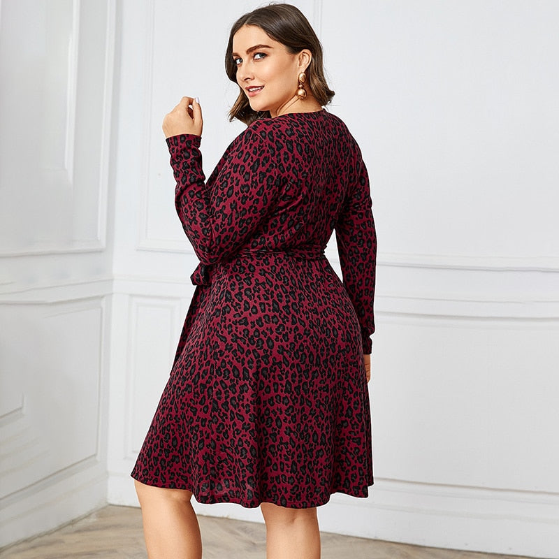 Burgundy Leopard Print Wrap Dress – Curves Singapore