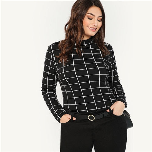 Mock Neck Plaid Top