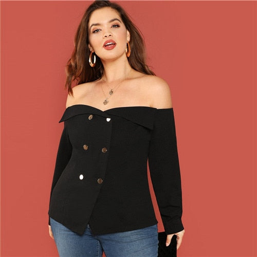 Off Shoulder Long Sleeve Button Top