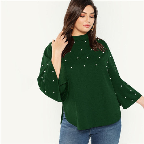 Pearl Beaded Flare Sleeve Top