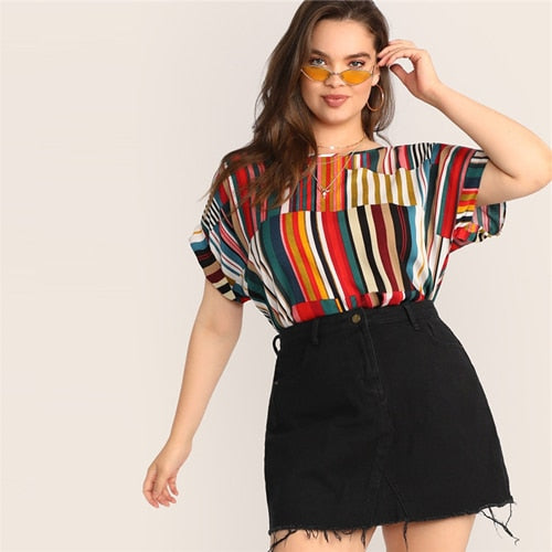 Multicolored Striped Round Neck Top