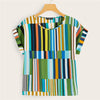 Multicolored Striped Round Neck Top