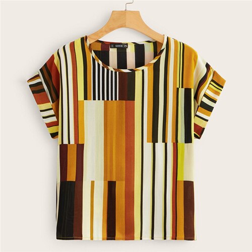 Multicolored Striped Round Neck Top